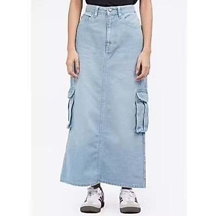 PRELOVED MIDI SKIRT ROK COLORBOX DENIM CARGO LIGHT BLUE JEANS SIZE M