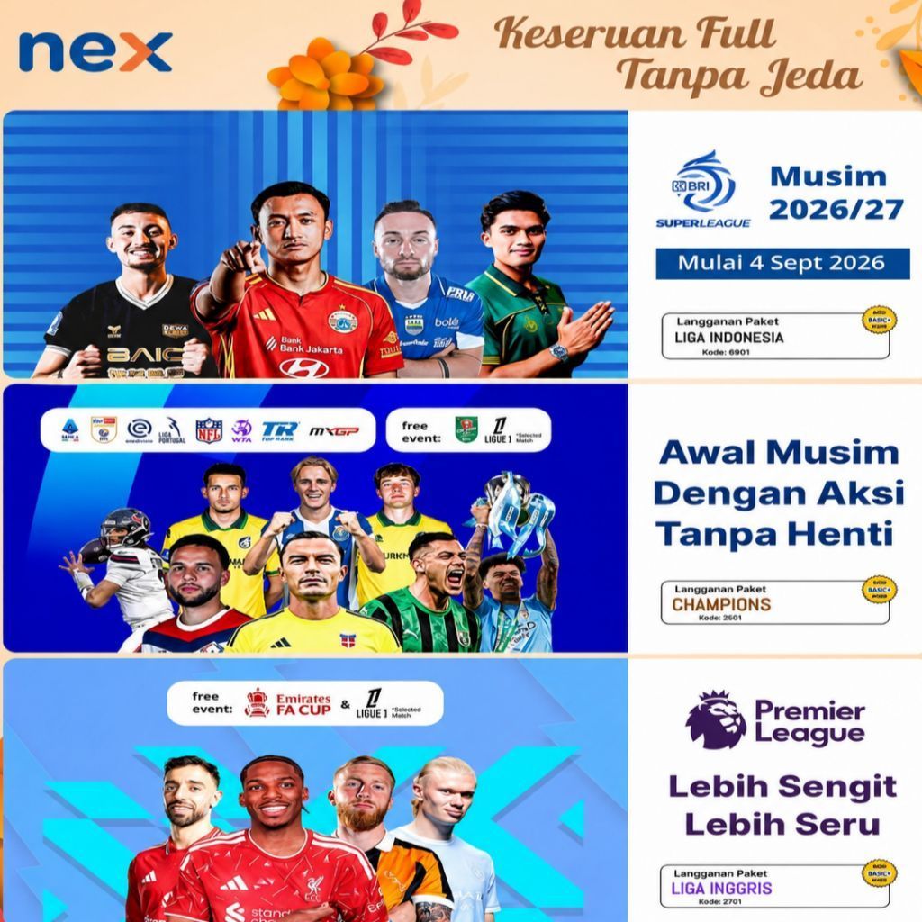 liga Inggris liga Italia liga 1 Nex parabola