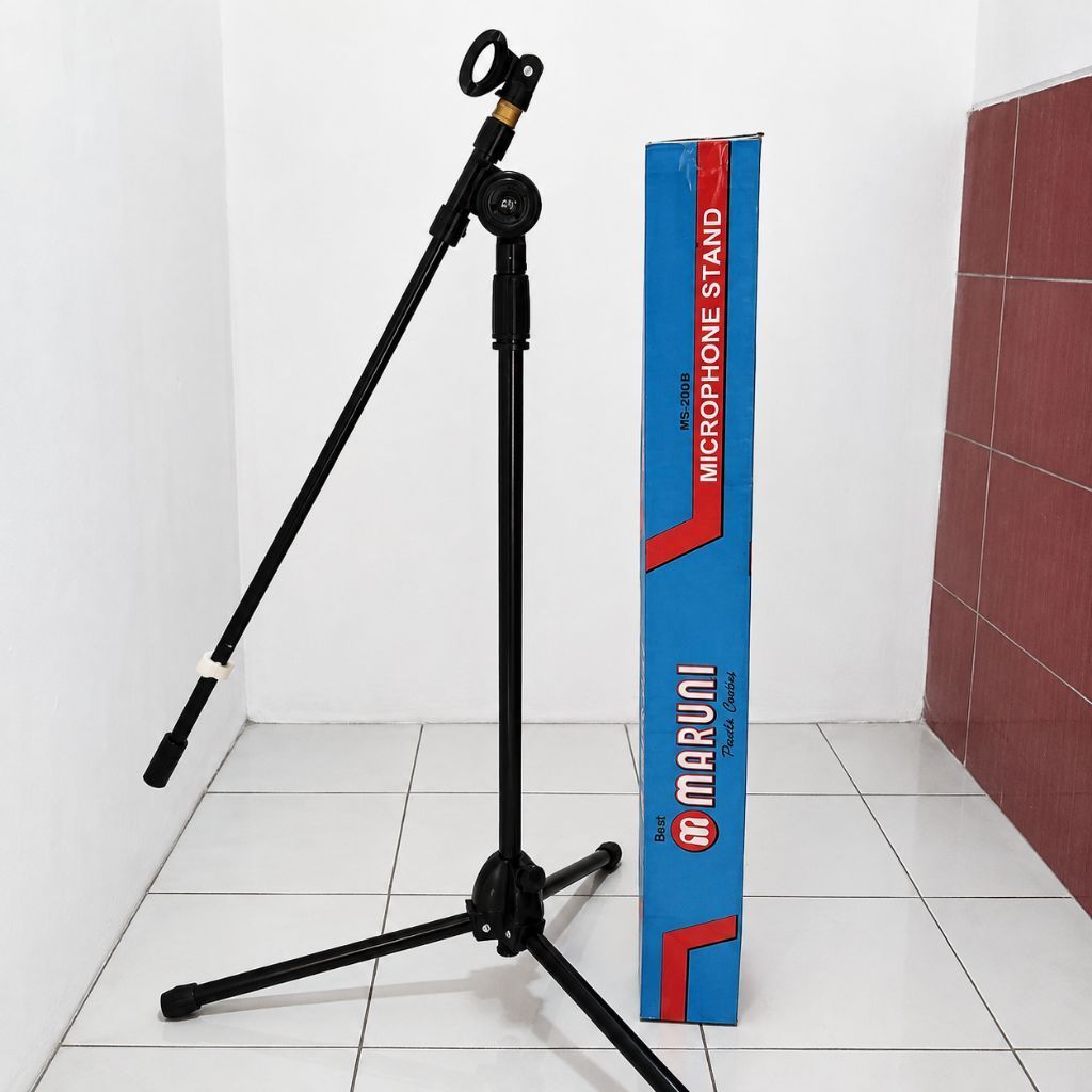 Stand Mic Tinggi Black Besi Tebal (Cat Powder Coating) + Holder Mic