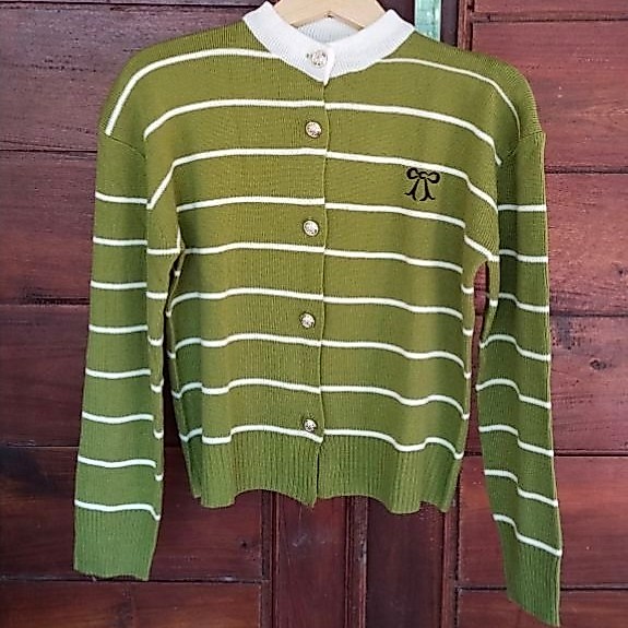 Cardigan Stripe Pita Avocado - Cardigan Wanita Korean Style Modis