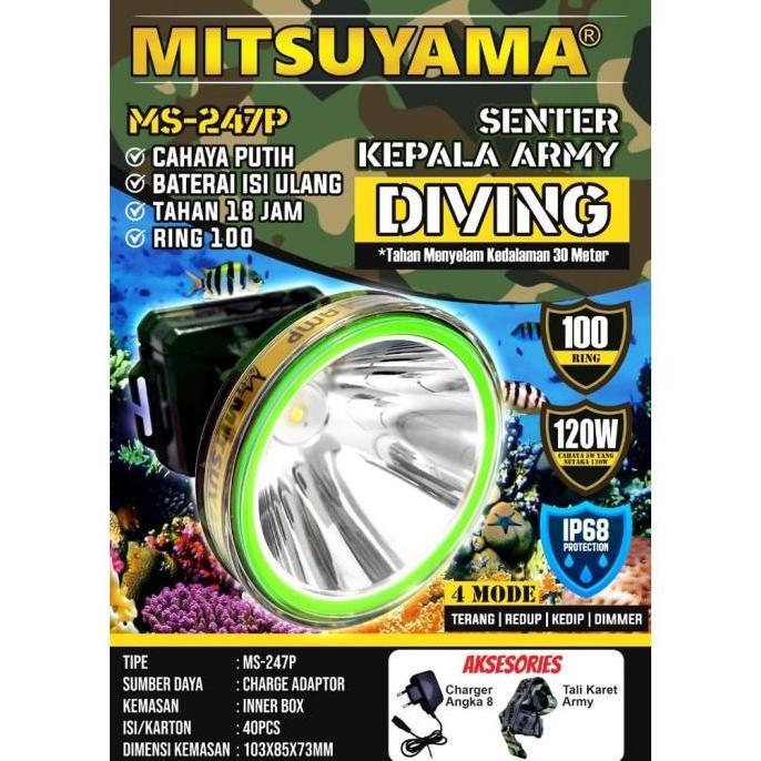 Senter Kepala Mitsuyama Army Diving MS-247P 120Watt Terbaru