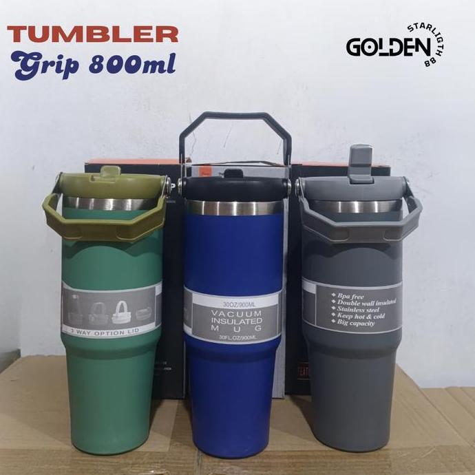 TANTIMAJANA - TUMBLER TYESO HANDLE VACUUM INSULATED 890ML SUS 304 DENGAN SEDOTAN & PEGANGAN TAHAN LA