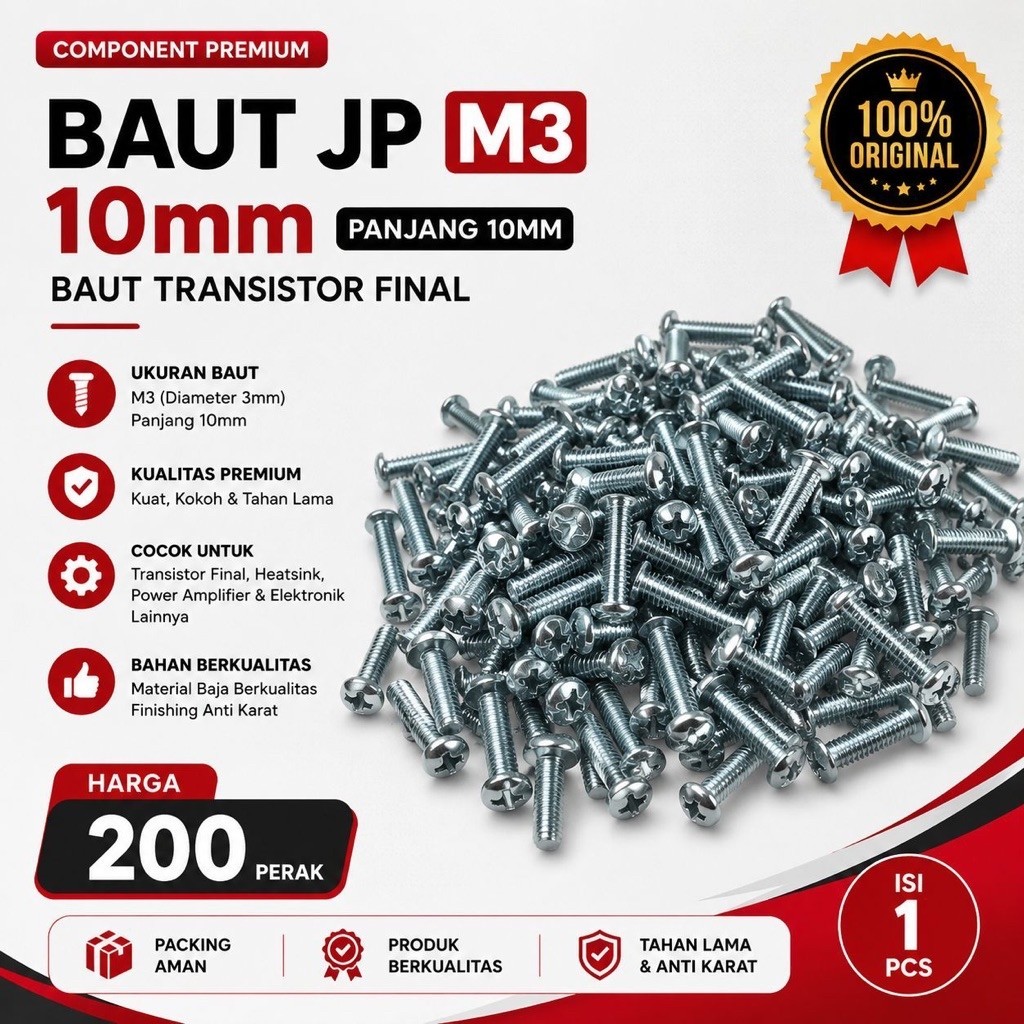 Baut JP M3 10mm panjang 10mm baut transistor Final