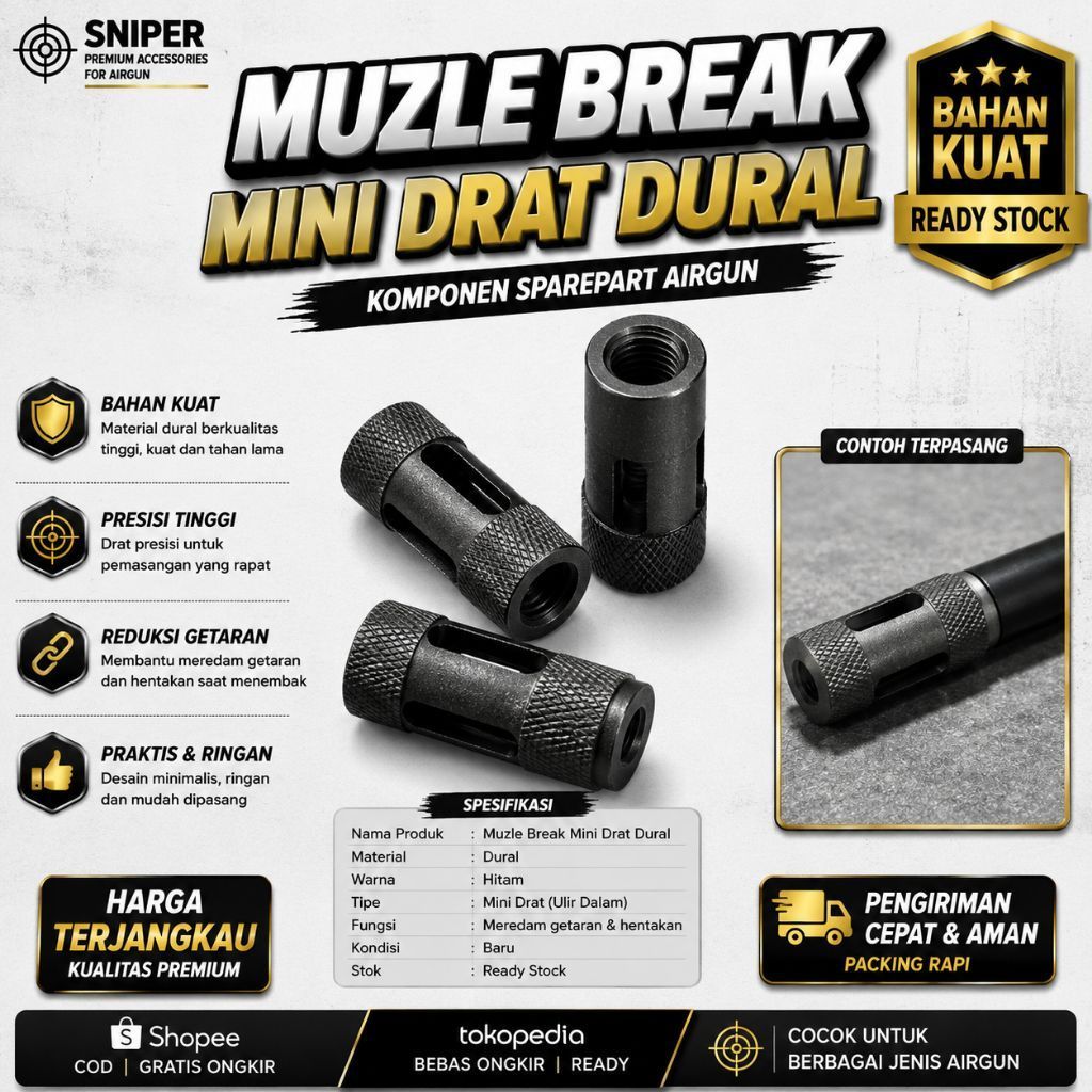 MUZLE BREAK MINI DRAT DURAL – KOMPONEN SPAREPAR