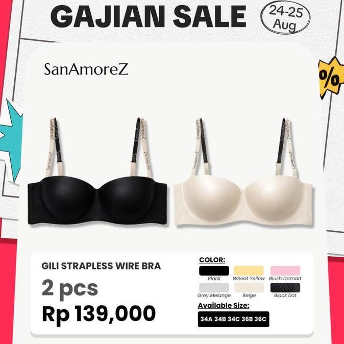 Sanamorez (2 Pcs) | Premium Strapless Wire Bra / Bra Kawat Strapless Premium - Cotton / Polyamide | 
