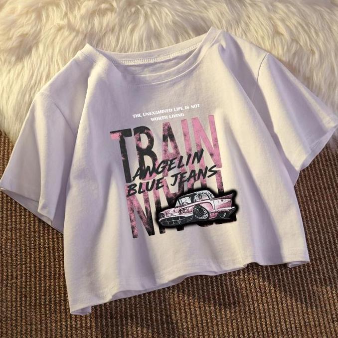 Kaos pendek longgar Hip hop retro car crop top wanita y2k retro style