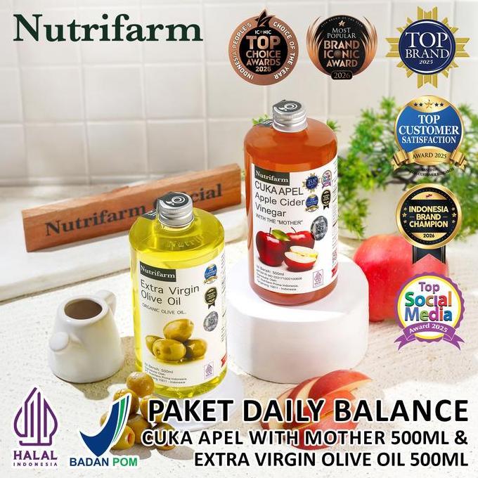 NUTRIFARM PAKET DAILY BALANCE / CUKA APEL 500ML DAN EXTRA VIRGIN OLIVE OIL 500ML