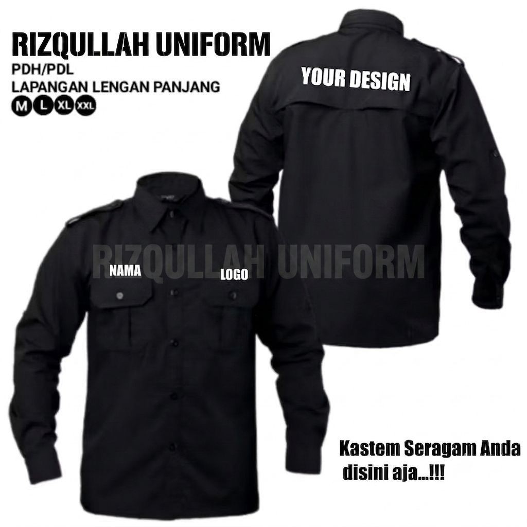 Kemeja PDL Custom Bordir Nama Logo Drill