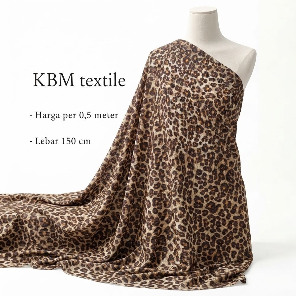 Kain Sifon Ceruty Doby Motif Leopard Premium - Bahan Gamis Dress Blouse Mewah & Jatuh - Per 0.5 Mete
