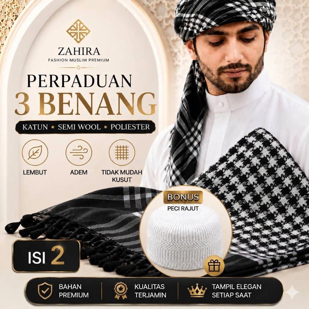[PAKET ISI 2] Sorban Premium Wisdom Free Peci Rajut - Katun Semi Wool Polyester
