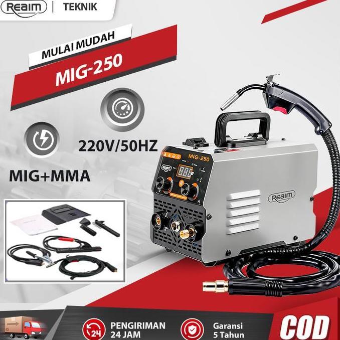 Reaim Mesin Las Inverter Mig-250 Igbt 450 Watt 3 In 1 Mig Mma Tig Single Pcb Teknologi Igbt Hemat En