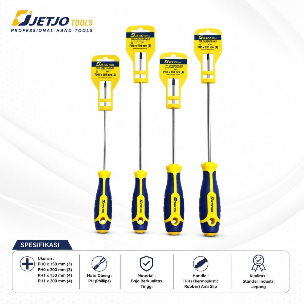 JETJO TOOLS  OBENG PLUS GAGANG KARET  TPR SCREWDRIVER PH0 PH1 150MM 200MM 3 4 INCH PREMIUM QUALITY
