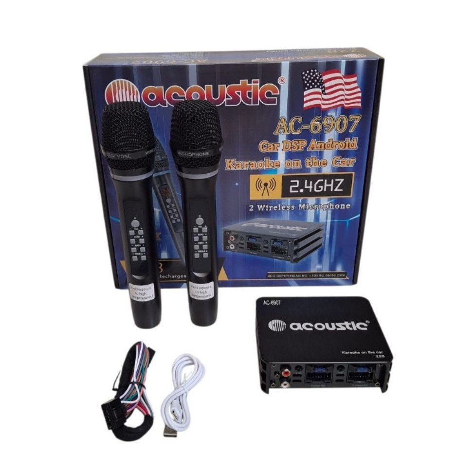 Dsp android karaoke acoustic ac-6907 with 2 wireless microphone power booster acoustic