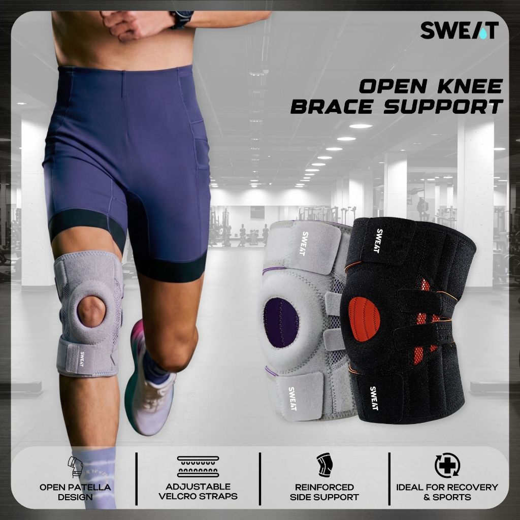 SWEAT - Open Knee Brace Support | Knee Brace Patella - Deker Compression Pad Terapi Nyeri & Fitness