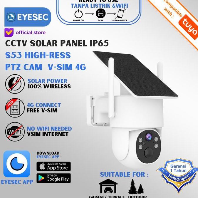 EYESEC CCTV 4G Tenaga Surya IP Camera Outdoor Siap Pakai Tanpa WiFi & Kartu SIM Solar CCTV kuota unl