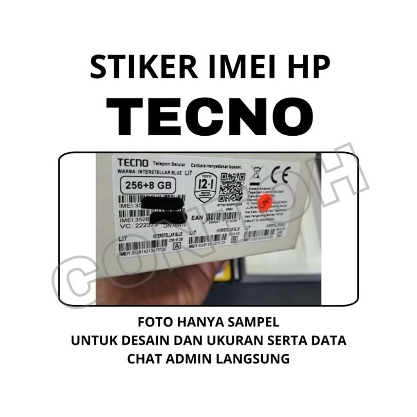 STIKER IMEI KOTAK HP TECNO MURAH