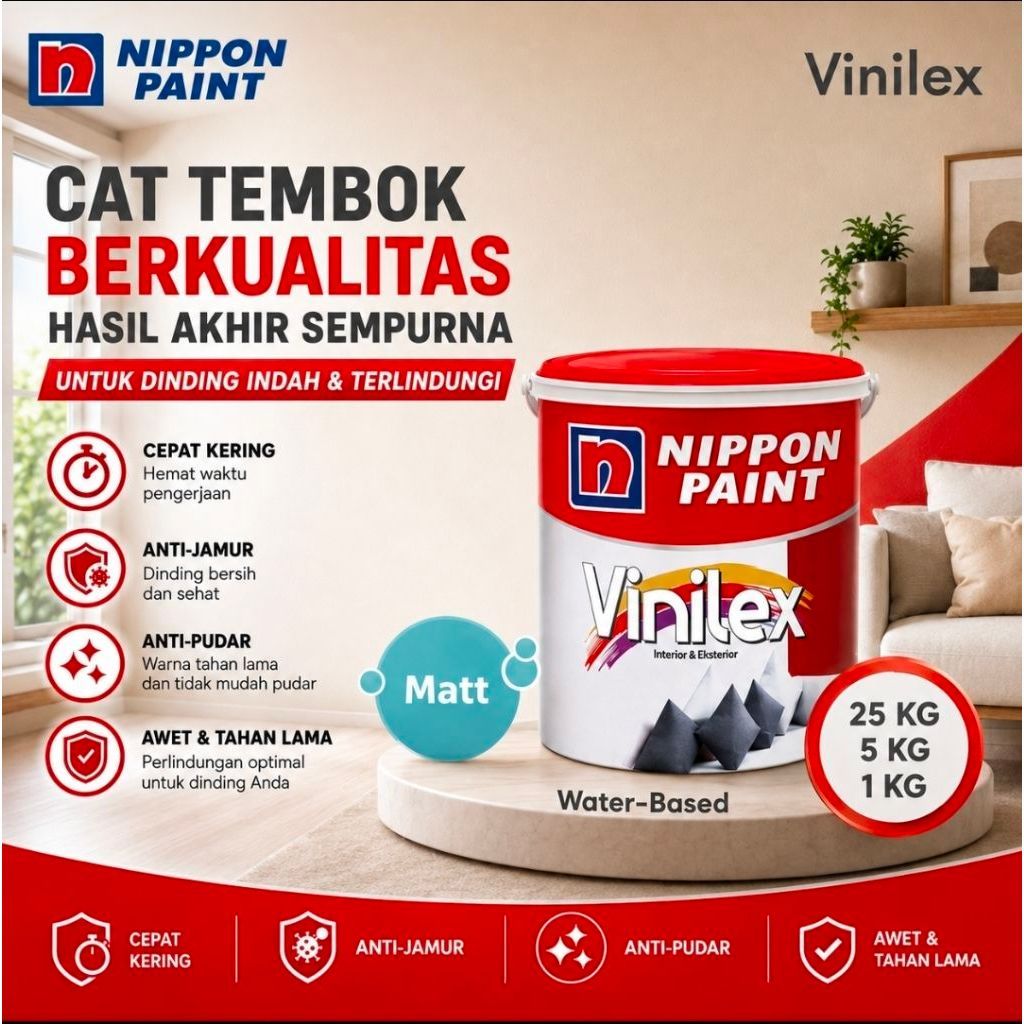 CAT TEMBOK VINILEX 25KG NIPPON PAINT VINILEX INTERIOR EXTERIOR