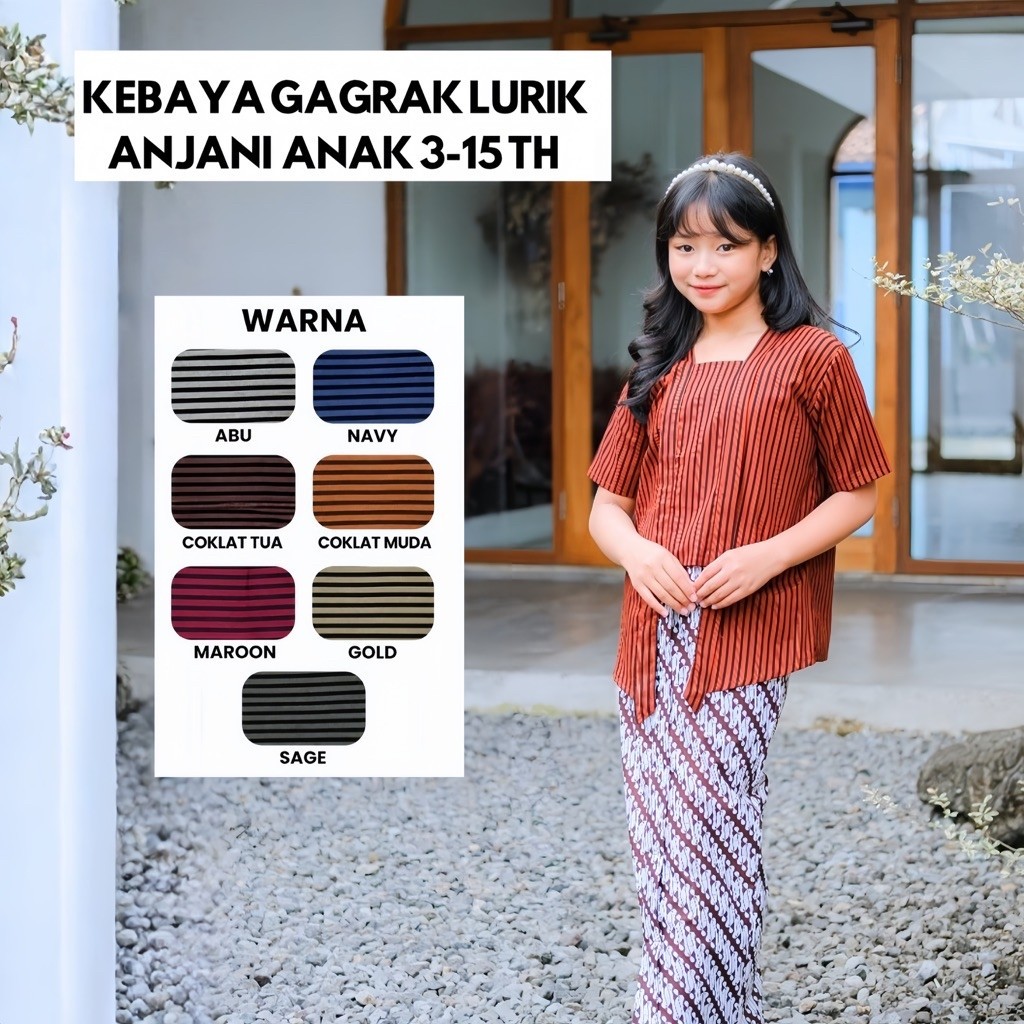 KEBAYA LURIK ANAK KATUN SET BKEBAYA LURIK ANJANI LENGAN PENDEK ROK PANJANG