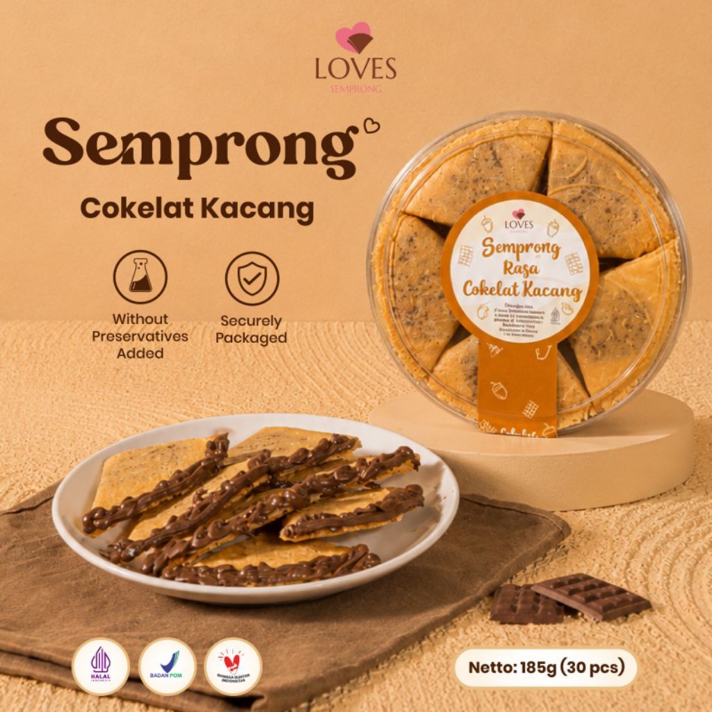 Semprong Cokelat Kacang / Loves Semprong Coklat Kacang Cemilan Kue Kering Toples