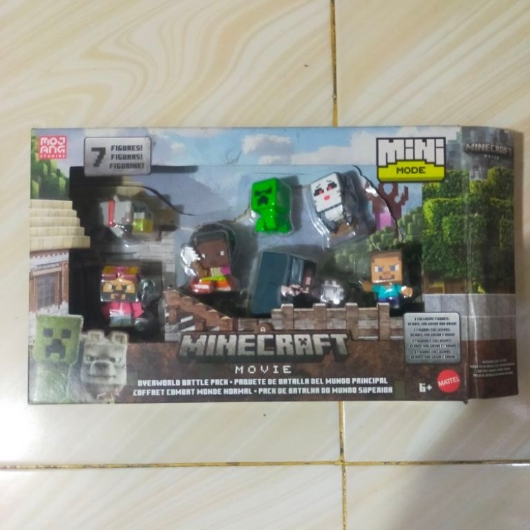 mainan Mattel minecraft Mini Mode Minecraft Movie Overworld Battle Pack 7 Figures Mattel