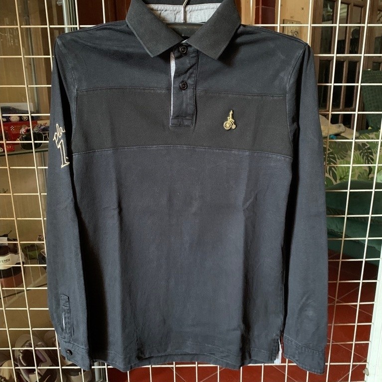 Kaos Polo Lengan Panjang Bean Pole Hitam Original Slim