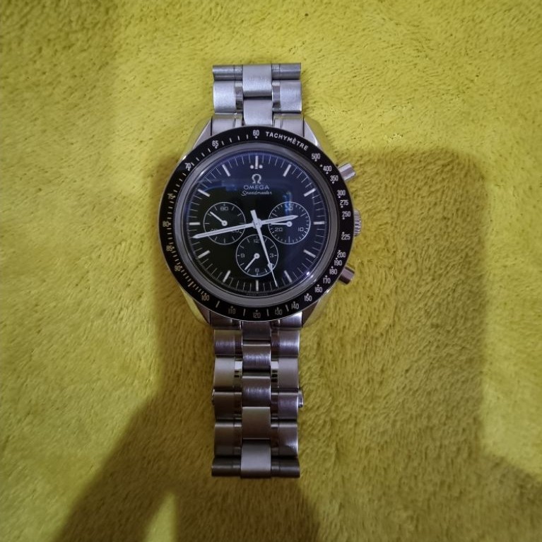 Jam Tangan Omega Speedmaster Tachymetre Analog Pria Strap Stainless Steel 43 mm