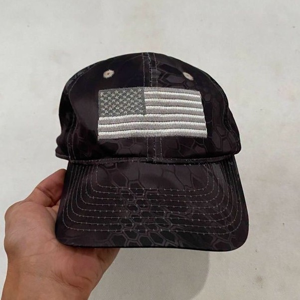 Topi baseball hitam motif bendera Amerika serikat bordir casual by Outdoor Cap