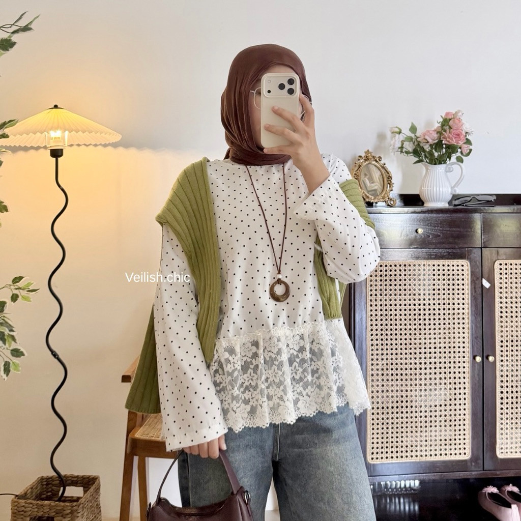 Inner vintage | inner polkadot | inner baju |blouse polkadot