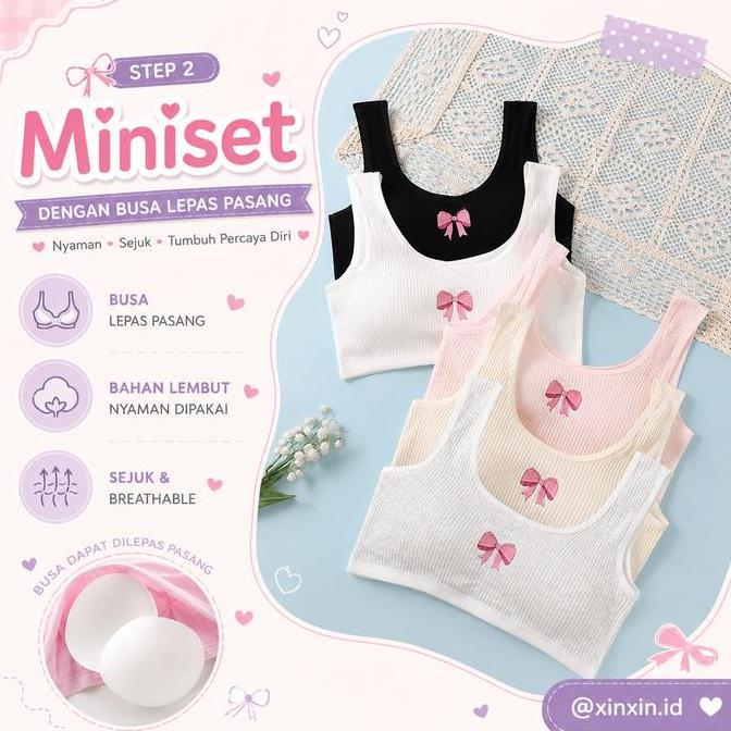 MINISET STEP 2 POLOS RIBBED TALI LEBAR SD SMP MINI SET BH BRA KATUN ANAK REMAJA PEREMPUAN TALI TEBAL