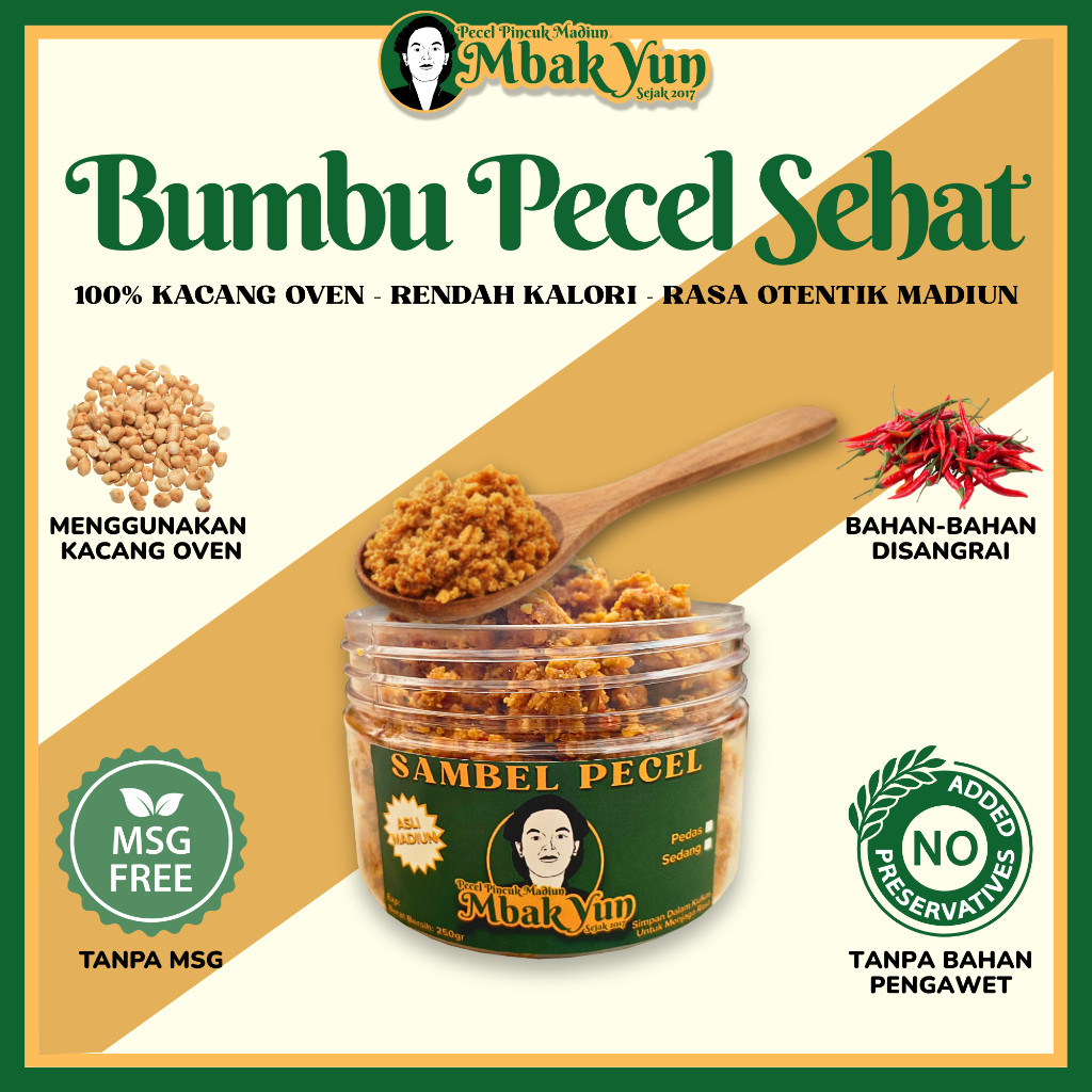Sambel Pecel Mbak Yun Asli Madiun 250gr (Beli 2 FREE Tester Kerupuk Gendar Mbak Yun) Bumbu Sambel Pe