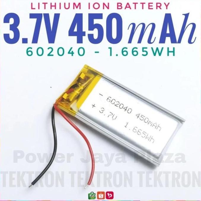 BATERAI LIPO 3.7V 450MAH MODEL 602040 KAPASITAS 1.665WH TEGANGAN 3.7 VOLT UNTUK PENGGUNAAN LIPO PJP7