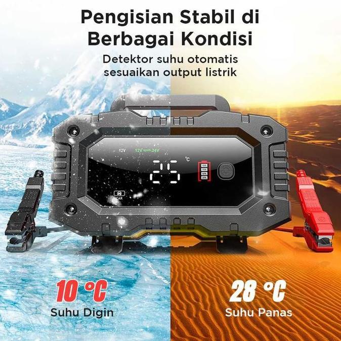 Foxsur Alat Cas Aki Charger Baterai Aki Mobil Motor Portable 20A 300W 12/24V - Fpt-200