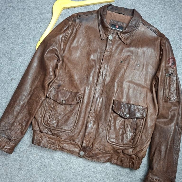 Jaket kulit TONINO LAMBORGHINI ( Rare ) Vintage Leather Flight Jacket ( LD 115 P 62 )