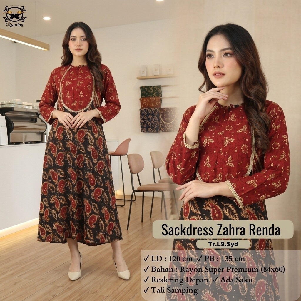 RUMINA (LD 120 PB 135) SACKDRESS ZAHRA RENDA ORI by RUMINA BATIK DASTER BATIK CAP RAYON NYAMAN HALUS
