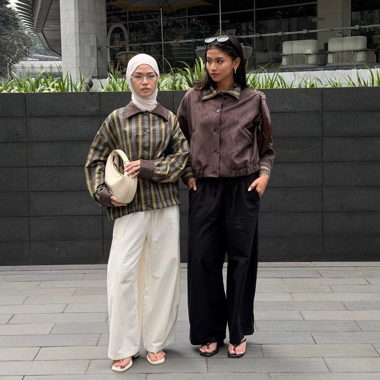 MISMIS - MARU JACKET | PLAID JACKET | JACKET VINTAGE SUEDE PLAID | JACKET WANITA