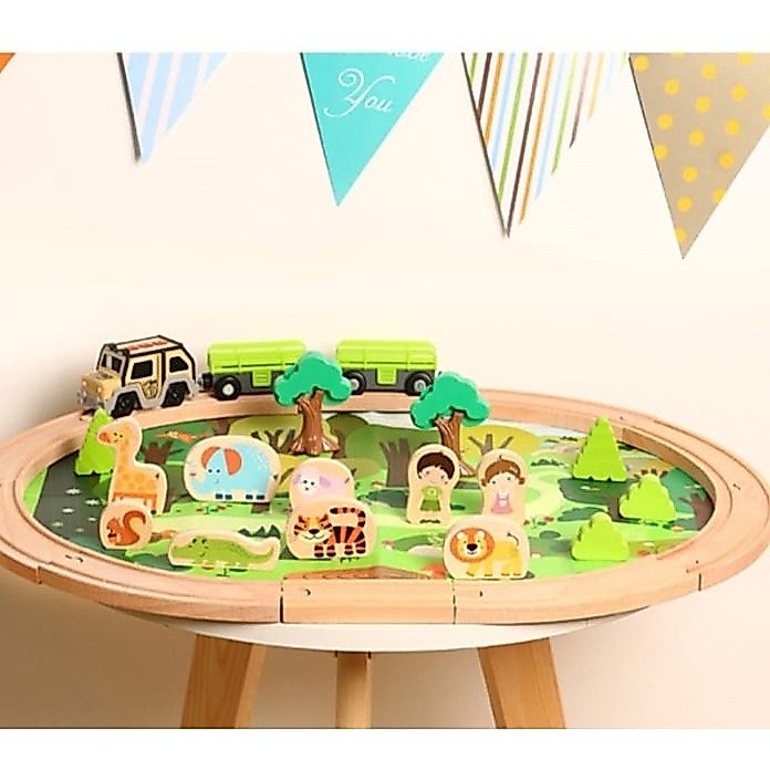 Train wooden 32-piece large jungle track assembly forest animal scene simulation - Mainan kereta - T