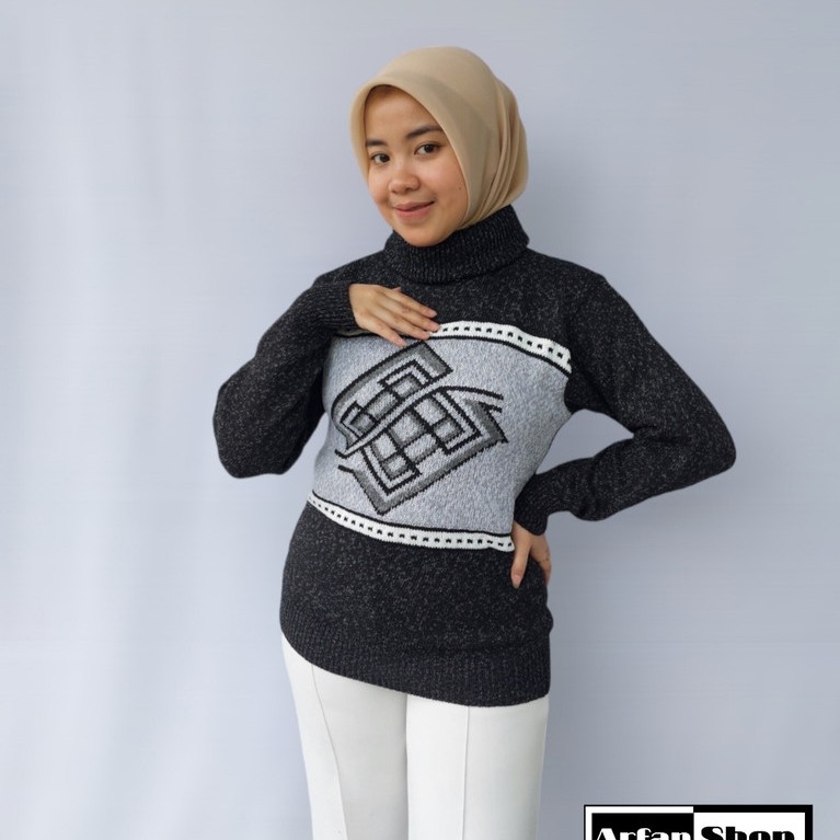 Sweater Rajut Leher Tinggi Tebal Switer Knit Turtleneck Atasan Rajutan Baju Hangat Pria Wanita