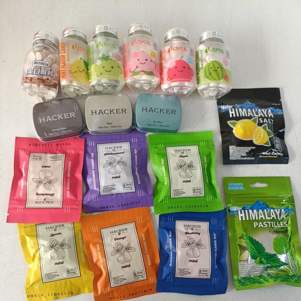Permen Mint Hacker dan Himalaya Salt Pastilles Lemon Strawberry Apple Blueberry