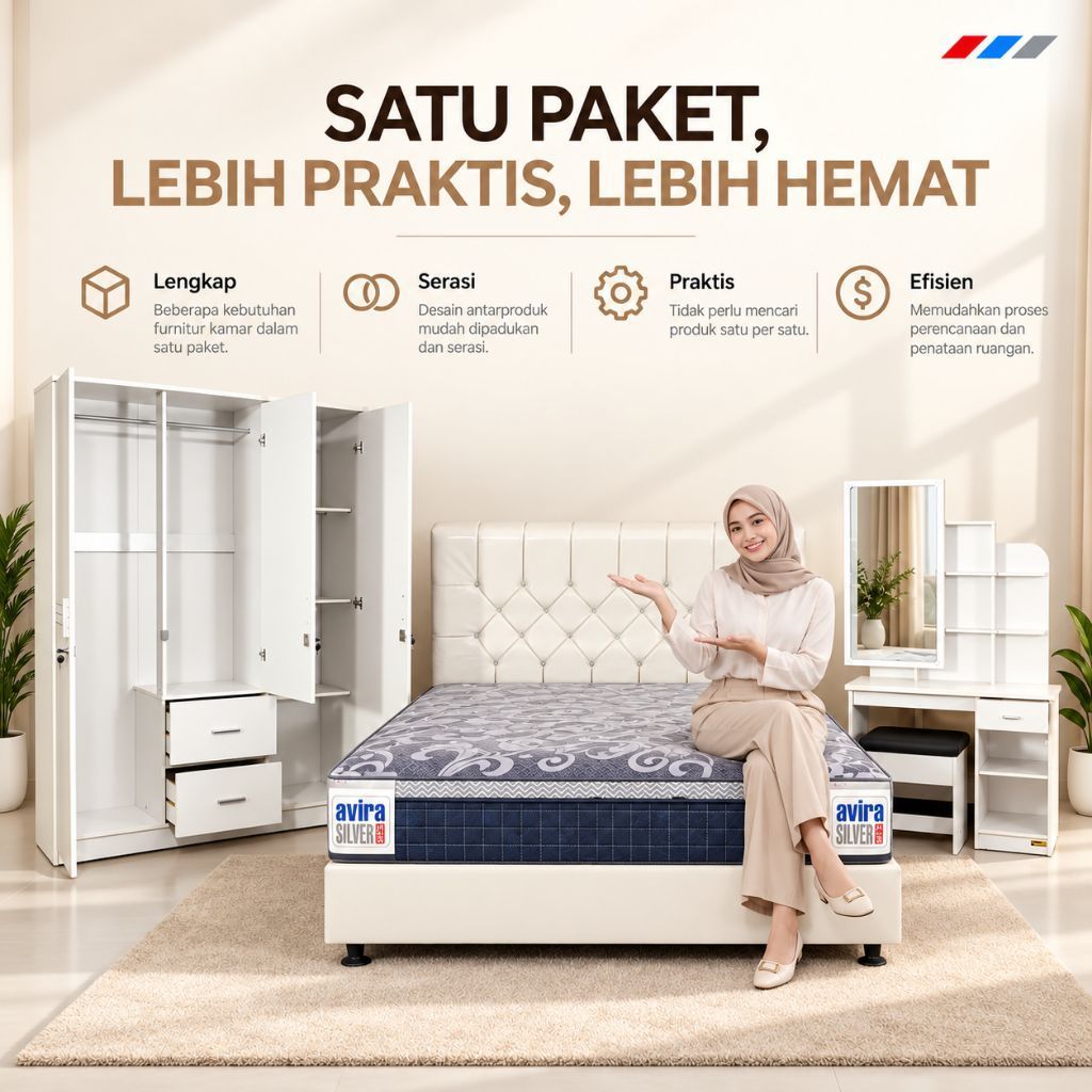 Paket Seserahan Divan Kasur Lemari Meja Rias - Satu Set Kamar Tidur Lemari Meja Rias Divan springbed