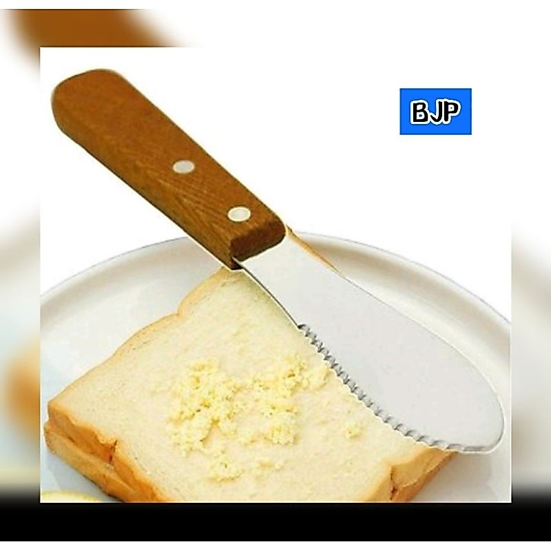 Pisau Oles Roti Mentega Stainless Gagang Kayu Butter Spreader Knife.