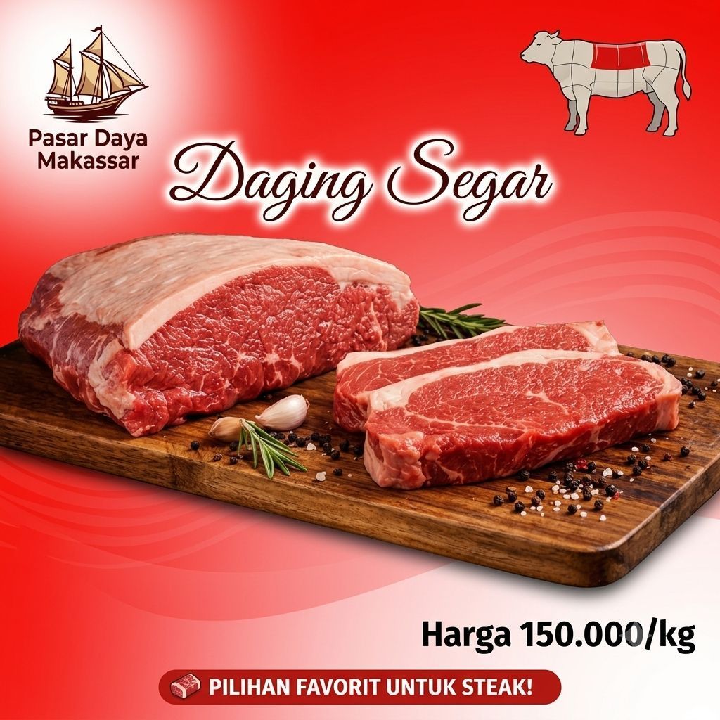 Daging Sapi Lokal Potongan Has Luar Sirloin Segar Pasar Daya Makassar
