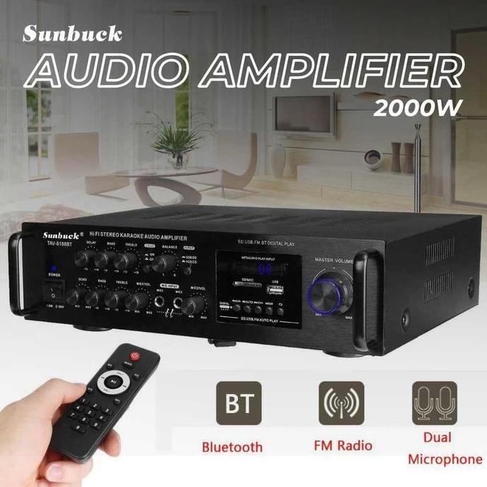 GHOENESH Sunbuck Amplifier Equalizer Bluetooth Audio Stereo Hi Fi Karaoke Home Theater FM 2000W Alum