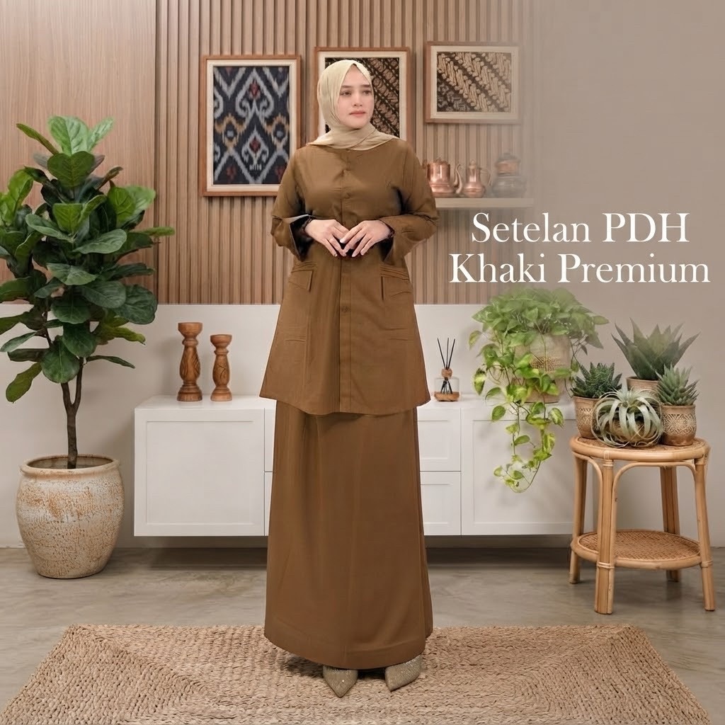 Seragam PNS Khaki Wanita Bahan Toyobo - Setelan Rok PDH Baju Pemda ASN