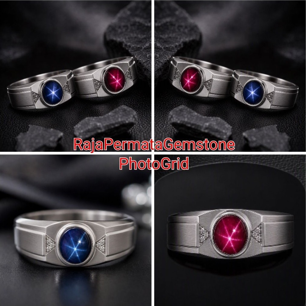 Cincin Pria Perak Sterling Silver Batu Merah Ruby American Star Mewah Eksklusif