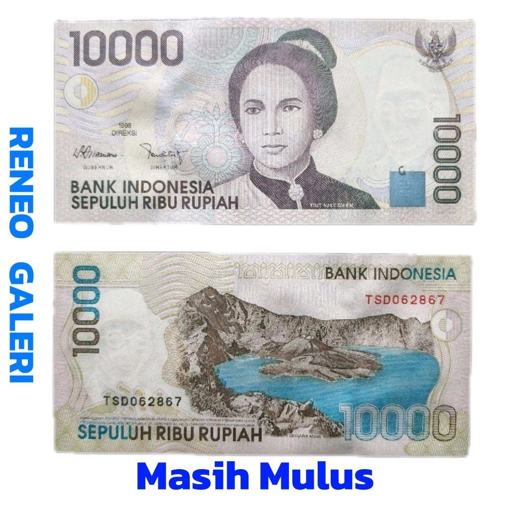 Mulus Asli 10.000 Rupiah Cut nyak dien dhien din Tahun 1998 Rp 10000 Danau sagara anak Uang kertas k