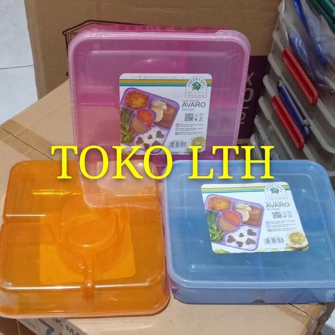Kotak Makanan Avaro 7557 Green Leaf Lunch Box Sekat 6 Ompreng Misting