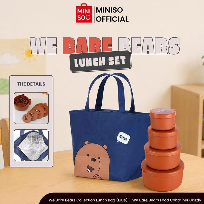 [Back To School] Miniso We Bare Bears Collection Lunch Bag Tas Bekal + We Bare Bears Food Container 