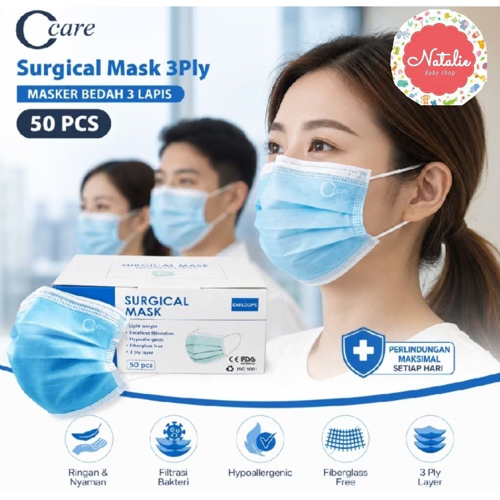 C CARE Masker Medis Embos Earloop 3 Ply 50PCS KEMENKES