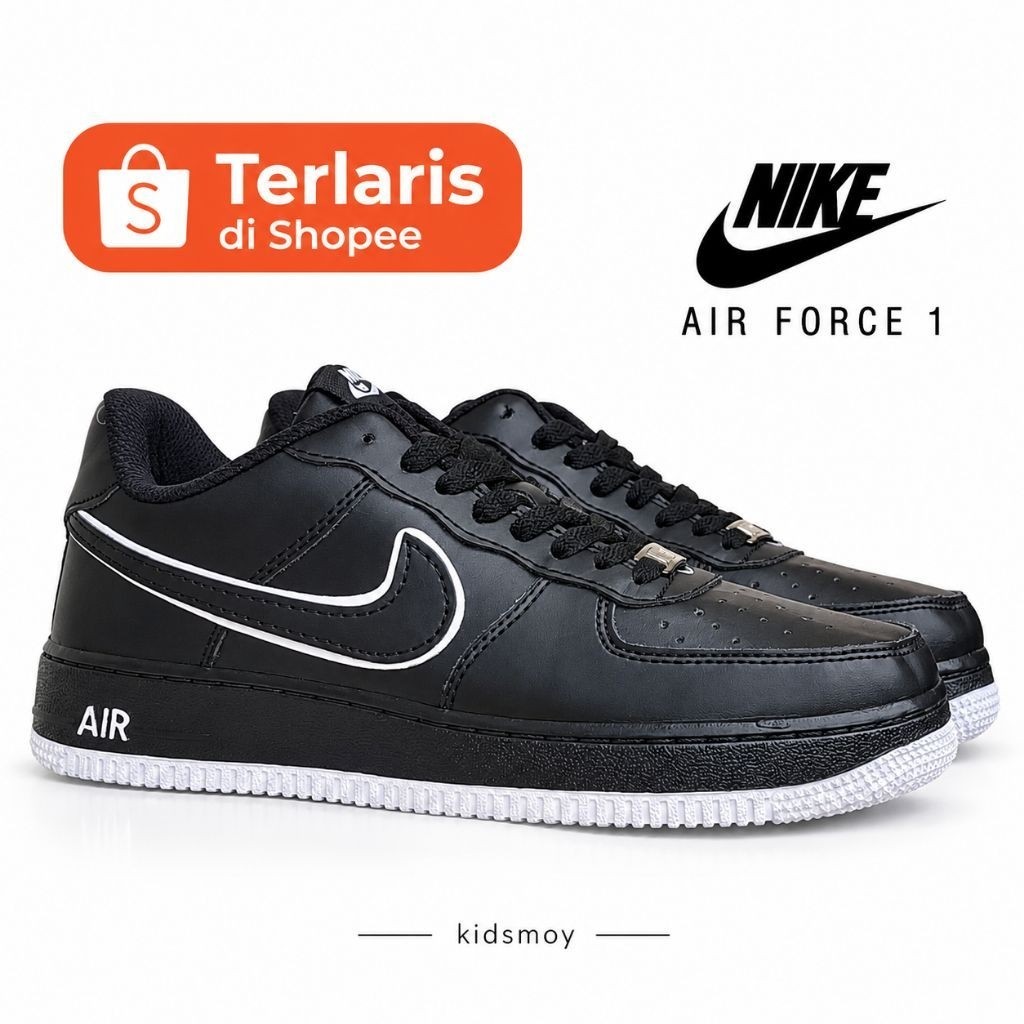 Sepatu Sneakers Nike Air Force 1 Unisex - Peria Wanita Hitam BW Preum BNIB
