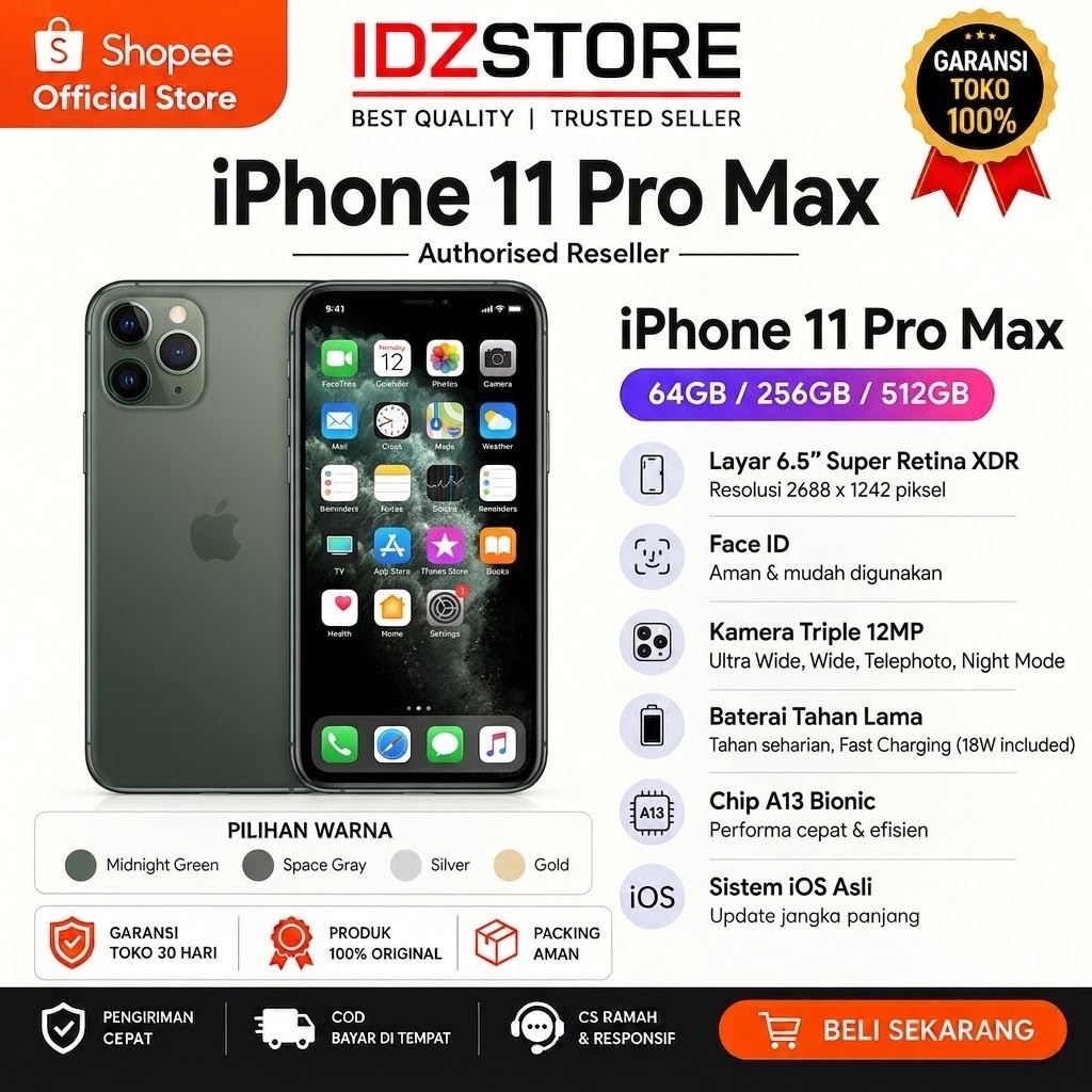 iPhone 11 Pro Max | Second Original | Mulus | Fullset | Garansi IDZSTORE